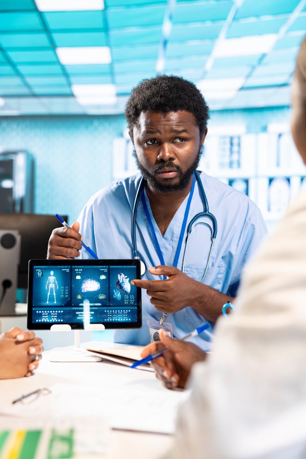 Hospital corridor with medical equipment